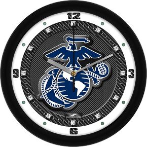 SunTime U.S. Marines Wall Clock, Printed Carbon Fiber Graphics, Quiet Non-Ticking Movement, 11.5"