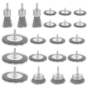 21 Pack Carbon Steel Wire Wheel Brush, Cup Brush, Wheel Brush, Pen Brush Set with 1/4-Inch Round Shank for Rust Removal, Corrosion and Scrub Surfaces