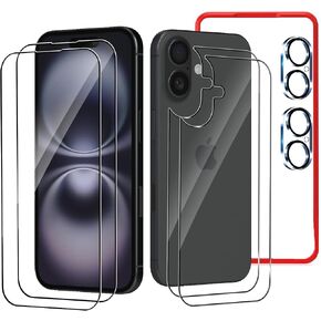 Screen Protector for iPhone 16 Pro, (2+2) Pcs Front and Back Glass Protector + 2 Pcs Camera Lens Protector, 9H Hardness Protective Film,Easy Installation with Alignment Tool