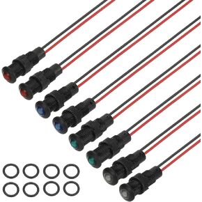 PATIKIL 8mm Red Signal Indicator Lights, 8 Pack AC/DC 110-220V Panel Mount Waterproof Warning Lamps for Industrial Electrical Car Motorcycles Boats Directional Dash Light, Black