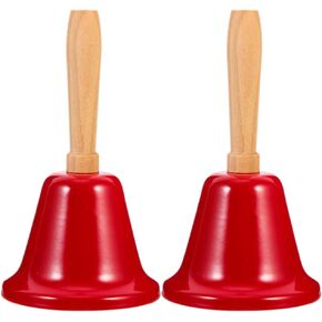 ifundom 2Pcs Christmas Hand Bell, Red Dinner Handheld Ringing Bell with Wooden Handle, Service Hand Bells for Christmas Party Supplies