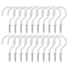 20PCS 1-1/2inch White Ceiling Metal Hooks Vinyl Coated Screw Hook Screw in Cup Hook Jewellery Accessories for Hanging Plants and Coffee Cup