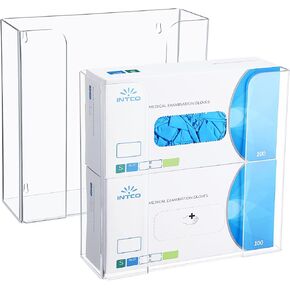 2 Pcs Acrylic Glove Box Holder Dispenser Glove Holder for Wall Mount Clear Acrylic Glove Rack Wall Floating Mask Dispenser for Medical Latex Rubber Disposable Glove Boxes (10.2 x 3.5 x 9.8'', Double)