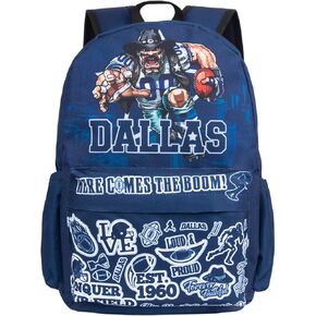 Football Style Backpack, Blue Team Color Large Capacity Bag, Football Gifts for Men Women, Daily Use backpack, Laptop Travel Sport Bag