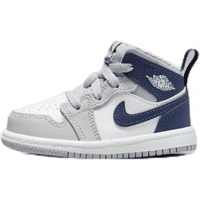 Jordan 1 Mid Baby/Toddler Shoes (DQ8425-104, White/Wolf Grey/Midnight Navy) Size 4
