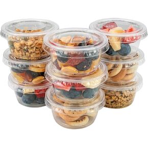 Disposable Portion Cups with Lids - 200 Set Disposable Clear Plastic, Ideal for Jello Shot, Condiment and Sauce Cups with Lids Restaurant quality Souffle Portion Container (2oz)