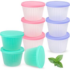Koluti 4oz Silicone Jello Shot Cups with Lids, Small Clear Portion Souffle Pudding Dessert Cup Set of 9, Airtight and Stackable Condiment Dipping Sauce Food Storage Container, Dishwasher Safe