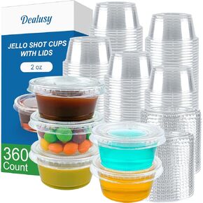 360 Set 3.25 oz Jello Shot Cups with Lids, Sturdy & Food Safe Disposable Plastic Portion Cups with Lids, Condiment Cups, Plastic Dipping Sauce Cups, Small Containers for Salad Dressing