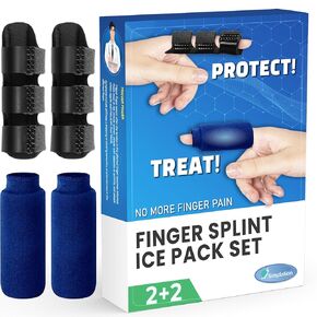 Simplation Trigger Finger Splint and Ice Pack (2+2 Set) for Pain Relief, Knuckle Immobilization, Straightening Arthritis, Injured Mallet Finger, Fits Index, Middle, Thumb, Ring Finger