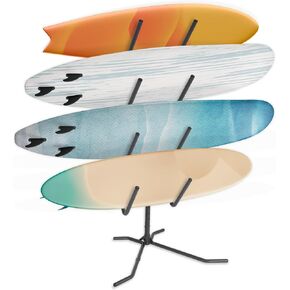 CyclingDeal Freestanding 4 Surfboard Storage Rack - Patented Design Premium Quality Stand with Adjustable & Thick Rubber Protected Holders - Easy to Setup