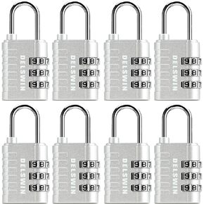 DELSWIN Combination Lock 3-Digit Small Padlock - 4Pcs Resettable Combo Lock for School Gym Locker, Outdoor, Fence, Gate, Waterproof Luggage Locks for Travel Backpack