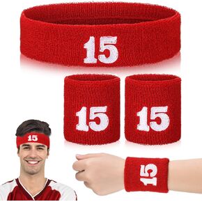 Jadive Italia Mexico USA Number 15 Sweatband Set Headband and Wristbands Includes 1 Head Sweatband and 2 Sports Wristband Costume Absorbing Headband USA Italy Mexico Costume