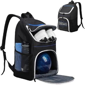 ZEEMO Bowling Backpack, Single Ball Bag with Protective Foam Holder and Compartment for Shoes up to US Mens Size 10.5. Breathable-Back Design Tote for Accessories, Black
