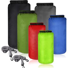 6 Pieces Waterproof Dry Bag Set Dry Sacks Lightweight Airtight Combo Set with 20 L 15 L 10 L 8 L 5 L 3 L Sacks and Long Adjustable Shoulder Strap for Kayaking Boating Hiking Camping (Army Green)