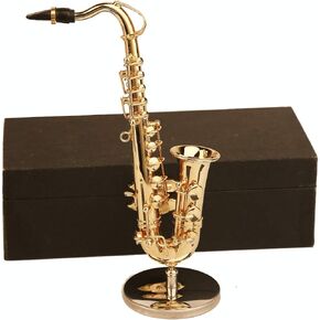 Dselvgvu Copper Miniature Saxophone with Stand and Case Mini Musical Instrument Miniature Dollhouse Model Mini Alto Saxophone Tenor Saxophone Home Decorations (Tenor Saxophone, 5.24"x2.76"x0.89").