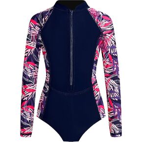 JiAmy Girl's One Piece Rashguard Swimsuit Long Sleeve Zipper UPF 50+ Sun Protection Bathing Suits Swimwear in Kuwait