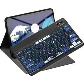 iPad Pro 11-inch Case with Keyboard (M4) - Kanagawa Magnetic Wireless Keyboard with Pencil Charging 7 Colors Backlit Stain Proof Folio Keyboard Cover for iPad Pro 11 Inch 2024 - Black