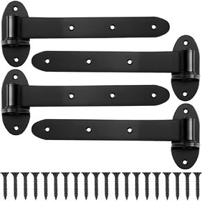 Moxweyeni 4 Pack 12" T- Strap Gate Hinges Black Heavy Duty 5 mm Strap Doors Hinges Cranked Band Lift Off Hinge with Removeable Pin and 20 Mounting Screw for Shed Barn Fence