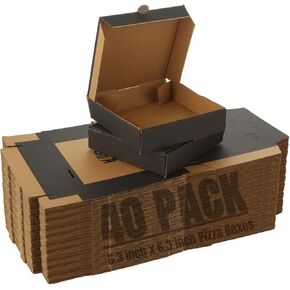 RHBLME 40 Pack Pizza Boxes, 6.3x6.3x1.8 inch Kraft Corrugated Cardboard Pizza Boxes, Takeaway Packaging Boxes Shipping Storage Boxes, Reusable Shipping Boxes for Pizza Cake Cookies Fresh, Black
