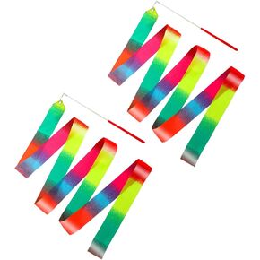 Rhythmic Dance Ribbons, 78.7 Inch Gymnastics Twirler Stick Ribbon Streamers Ribbon Baton Twirling Wands for Artistic Dancing Gymnastics Party Favors Circus Carnival Shows