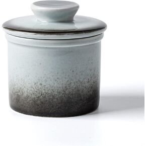 XELA Porcelain Butter Keeper Crock, French Butter Crock for Counter, Butter Keeper With Water Line for Fresh Spreadable Butter-Speckled White