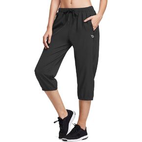 BALEAF Women's Lightweight Capri Jogger Hiking Shorts Running Capri Pants Quick Dry UPF 50+ Zipper Pockets