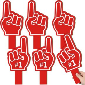 6 Pieces Number 1 Hand 11.8 Inch Football Baseball Fingers Fan Cheerleading for Sports Celebration Thickened Cardboard Hands for Sporting Events Games Party Supplies