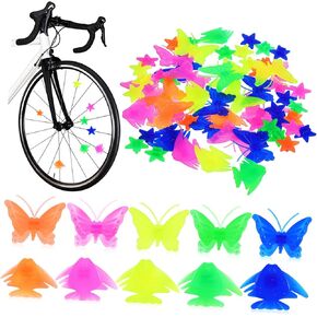 Yardwe 62PCS Bike Spoke Beads Bicycle Wheel Spoke Beads Assorted Color Plastic Clip Beads Bike Spoke Decorations for Boys Girls (Star, Butterfly, Fish)