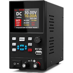 BSIDE Programmable DC Power Supply Variable 30V 10A Adjustable Switching Regulated Power Supply, Encoder Knob with 4-Digits LED Display, Lab Bench Power Supply with Memory Storage & Output Button