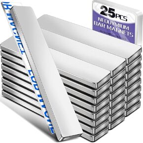 E BAVITE Strong Neodymium bar Magnets，Powerful Rare Earth Neodymium Magnets with Double-Sided Adhesive Perfect for Fridge, Garage, Kitchen, Craft, Office etc - 60 x 10 x 3 mm, Pack of 25