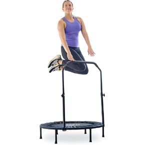 SKYWALKER TRAMPOLINES 40" Foldable Fitness Trampoline, Indoor and Outdoor Adult Fitness Rebounder, 6 Level Adjustable Foam Handrail, Max Load 330 lbs