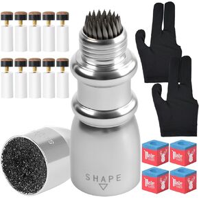 3-in-1Snooker Pool Cue Tip Shaper, Billiard Cue Accessories Shaper/Scuffer/Aerator, with Billiards Chalk*1, Cup Tip*10, Billiard Gloves*2