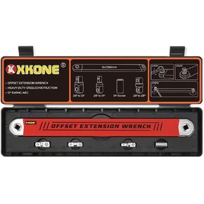 Offset Extension Wrench Set,15.4" Offset Extension Wrench with 1/4",3/8",1/2" Square Drive Adapters and 1/4" Socket.(Orange Large)