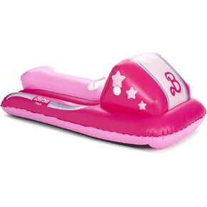 FUNBOY & Barbie 50" Kids Inflatable Skimobile Winter Snow Sled, 1-2 Riders with Grooved Rubber Base Tracks, 2 Handles, and Hand Pull Rope