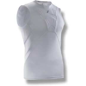 Storelli BodyShield Sleeveless Undershirt | Protective Soccer Base Layer | Lightweight Compression Top | Padded Chest and Rib Protection | White | Medium