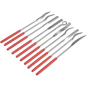 Mesee 10 Pcs Mini Diamond File Set, Assorted Small Curved Needle Files Round Flat Shape Jewelers Hand Rifler Files Tool for Wood Carving Crafts Ceramic Stone Shaping Glass Jewelry Filing, 3x140mm