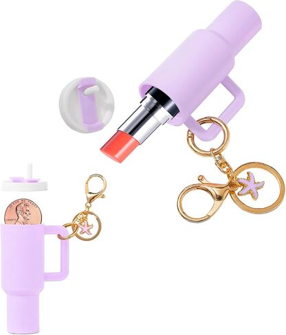 Mini Tumbler Keychain Chapstick Holder,Mini Stanley Cup Keychain Cute Lip Balm Holder Keychains for Women Handbag Backpack in Saudi Arabia