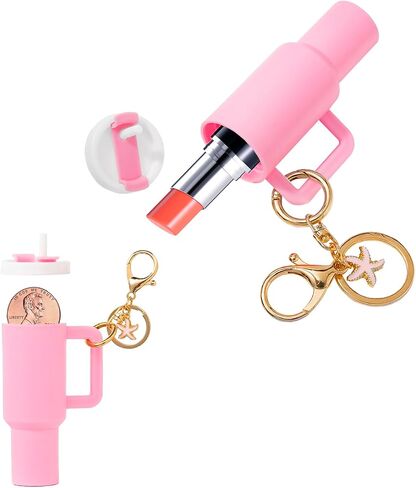 Mini Tumbler Keychain Chapstick Holder,Mini Stanley Cup Keychain Cute Lip Balm Holder Keychains for Women Handbag Backpack in Saudi Arabia