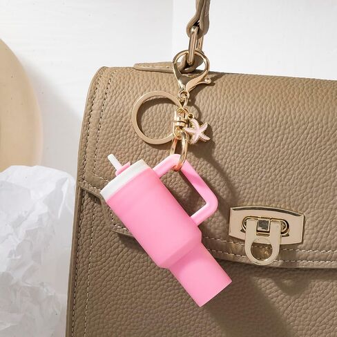 Mini Tumbler Keychain Chapstick Holder,Mini Stanley Cup Keychain Cute Lip Balm Holder Keychains for Women Handbag Backpack in Saudi Arabia