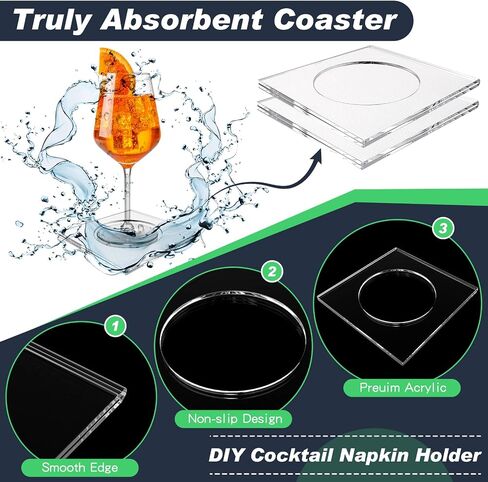 8 Pack Acrylic Coasters DIY Cocktail Napkin Holder Clear Water Resistant Shatterproof Coaster for Any Holidays Occasions Home Office Decor and Protect Table in Kuwait