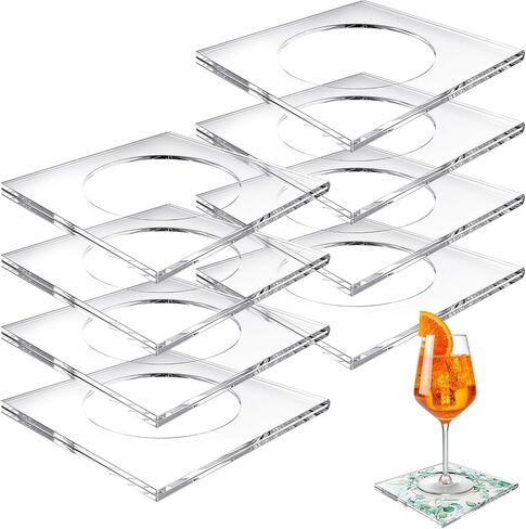 8 Pack Acrylic Coasters DIY Cocktail Napkin Holder Clear Water Resistant Shatterproof Coaster for Any Holidays Occasions Home Office Decor and Protect Table in Kuwait