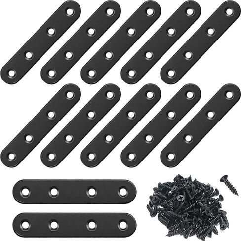 12Pcs Black Straight Brackets 3 Inch Stainless Steel Flat Brace Mending Plates, Sturdy Metal Repair Fixing Joining Brackets for Wood Furniture with Screws in Saudi Arabia