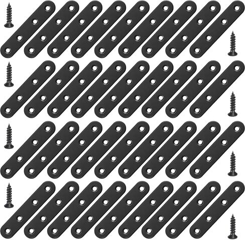12Pcs Black Straight Brackets 3 Inch Stainless Steel Flat Brace Mending Plates, Sturdy Metal Repair Fixing Joining Brackets for Wood Furniture with Screws in Saudi Arabia