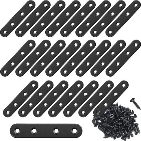 12Pcs Black Straight Brackets 3 Inch Stainless Steel Flat Brace Mending Plates, Sturdy Metal Repair Fixing Joining Brackets for Wood Furniture with Screws in Saudi Arabia