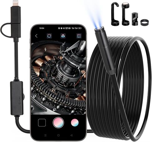 Endoscope Camera with Light Dual-Lens 1920P HD Borescope with 8+1 Adjustable LED Light Endoscope 16.5FT Semi-Rigid Snake Cable 8mm IP67 Waterproof Inspection Camera for iPhone, iPad, and Android Phone in Saudi Arabia