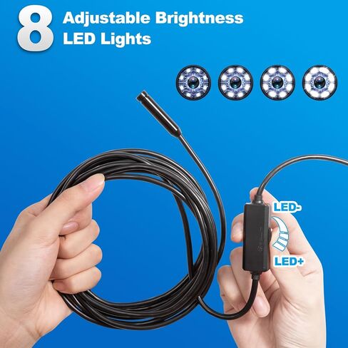 Endoscope Camera with Light Dual-Lens 1920P HD Borescope with 8+1 Adjustable LED Light Endoscope 16.5FT Semi-Rigid Snake Cable 8mm IP67 Waterproof Inspection Camera for iPhone, iPad, and Android Phone in Saudi Arabia