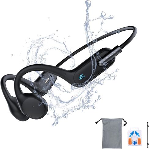 Bone Conduction Headphones Bluetooth 5.3 Open Ear Headphones Wireless Running Headphones IPX8 Waterproof Underwater Swimming Headphones with Mic Built-in 32G MP3 for Workout(Black-red) in Saudi Arabia