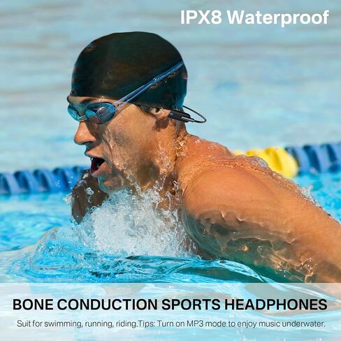 Bone Conduction Headphones Bluetooth 5.3 Open Ear Headphones Wireless Running Headphones IPX8 Waterproof Underwater Swimming Headphones with Mic Built-in 32G MP3 for Workout(Black-red) in Saudi Arabia