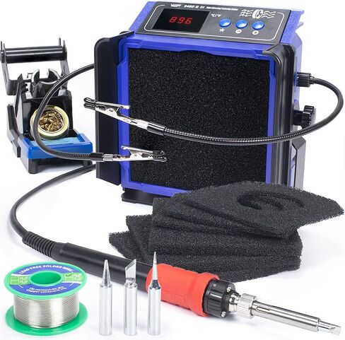 WEP 948DQ-III Fume Extractor Double Filtering with 110W Soldering Iron Station 2-in-1 Solder Smoke Absorber, with PID Control, ℉/℃, Sleep Mode, Tip Cleaner, 3 Soldering Tips, 35g Solder in Saudi Arabia