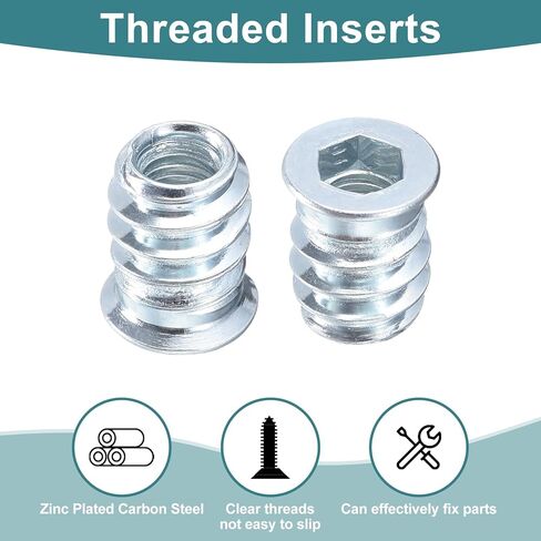 100 قطعة من حشوات Uxcell الملولبة، M6-1x20 من الفولاذ الكربوني المطلي بالزنك، حشوات ملولبة من الفولاذ الكربوني لأدوات العمل الخشبية وملحقاتها in Kuwait